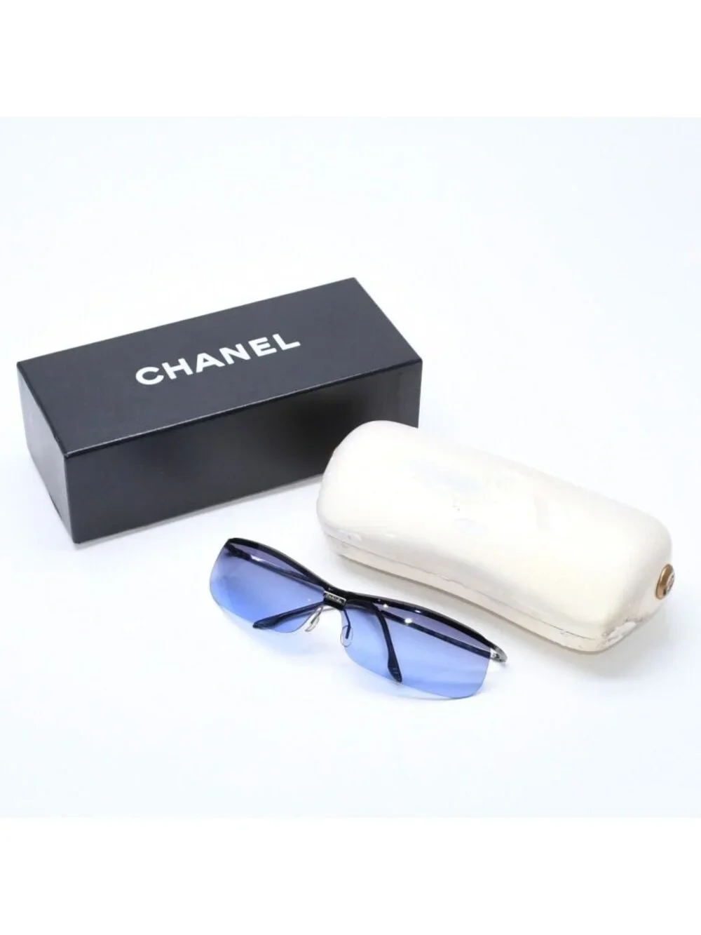 Chanel Half Rim Sunglasses Eyewear Blue Lens